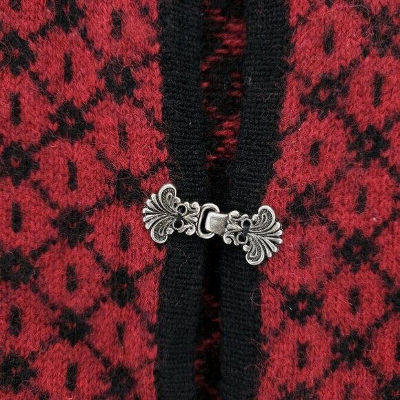 WOOLRICH Ruby Red Cardigan Made in JAPAN 100% Wool Clasp Closure Floral LARGE - Picture 3 of 8